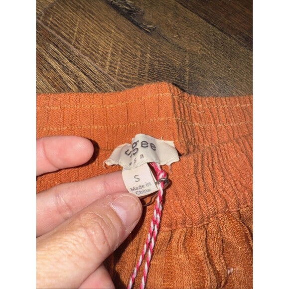 Umgee Size S Beige Frayed Hem Wide Leg Cropped Pull On Pants Linen Blend - Picture 3 of 6